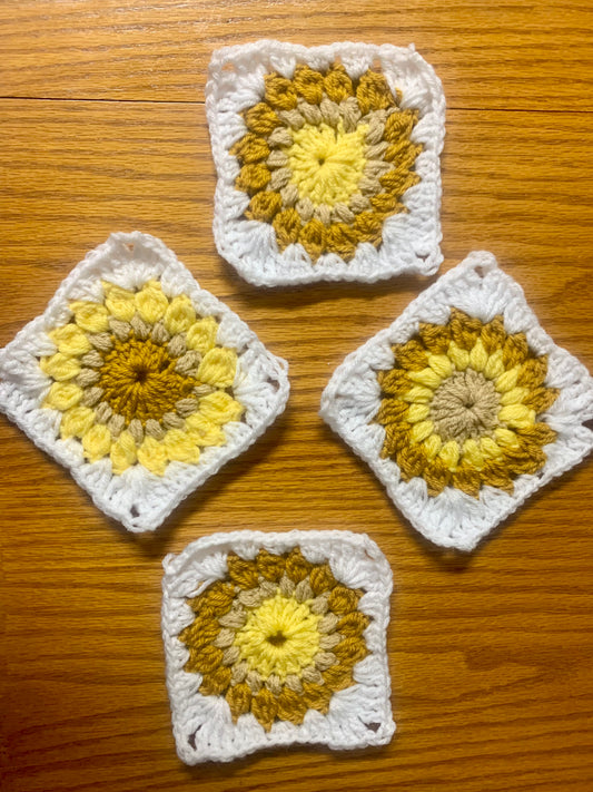 Square Sunflower Crochet Coaster